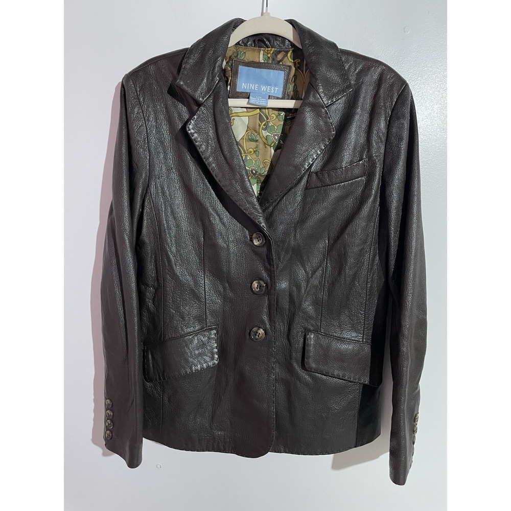 Vtg 90s Nine West Soft Leather Jacket Womens L Brown Western Y2K Mob Wife Retro